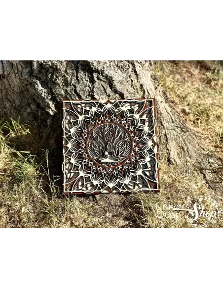 mandala bouddha arbre de vie, décoration murale en bois, déco bouddha