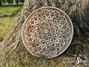 forme geometrie sacree deco murale, couleur bois foncee, photo nature