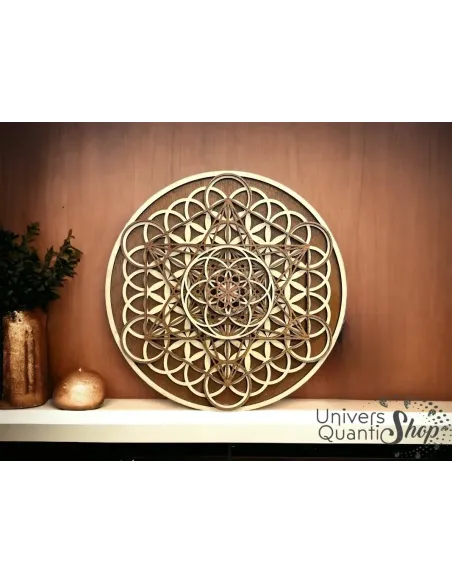 décoration murale bois mandala, tableau foncé géométrie sacrée