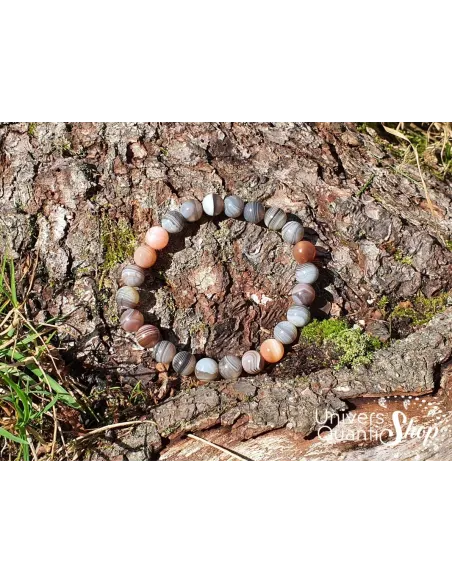 Bracelet Agate Botswana - Pierre de Paix - Qualité A - Boule 8mm