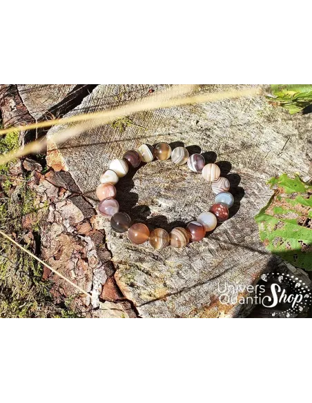Bracelet Agate Botswana – Pierre de Paix – Qualité A – Boule 10mm dans la nature