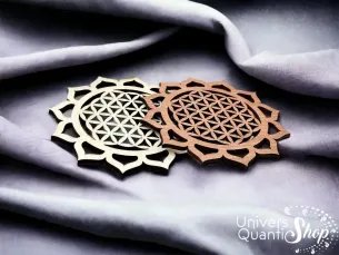 fleur de vie lotus, signification spirituelle de la fleur de vie, sous verre bois en couleur foncée et claire sur tissu