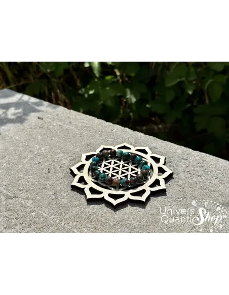 fleur de lotus bouddhisme, fleur de vie bois de peuplier, rechargement bracelet chrysocolle fleur de lotus bouddhisme, fleur de vie bois de peuplier, rechargement bracelet chrysocolle