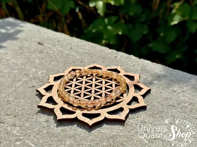 fleur de vie en bois artisanal, couleur foncée pour recharger bracelet en citrine naturelle