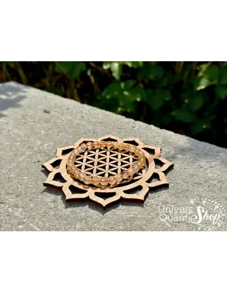 fleur de vie en bois artisanal, couleur foncée pour recharger bracelet en citrine naturelle fleur de vie en bois artisanal, couleur foncée pour recharger bracelet en citrine naturelle