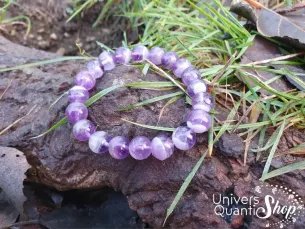 Bracelet améthyste rubanée – Pierre de sagesse – qualité A – boule 10mm