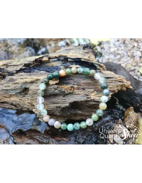 pierre agate indienne bracelet 6mm pose sur arbre en nature
