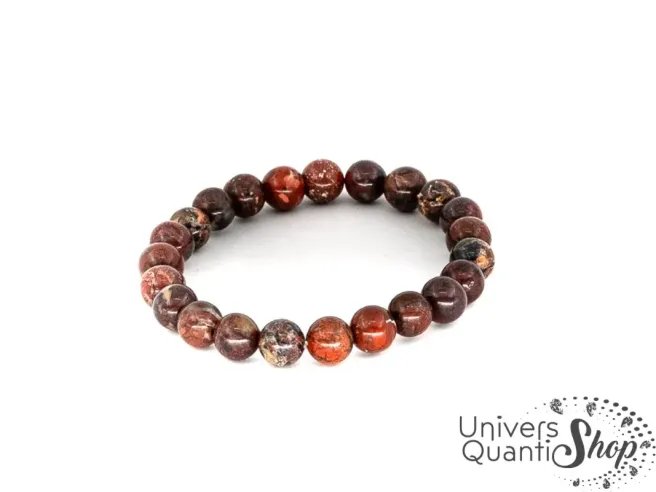 jaspe breschia signification, bracelet en jaspe breschia rouge 08mm sur fond blanc