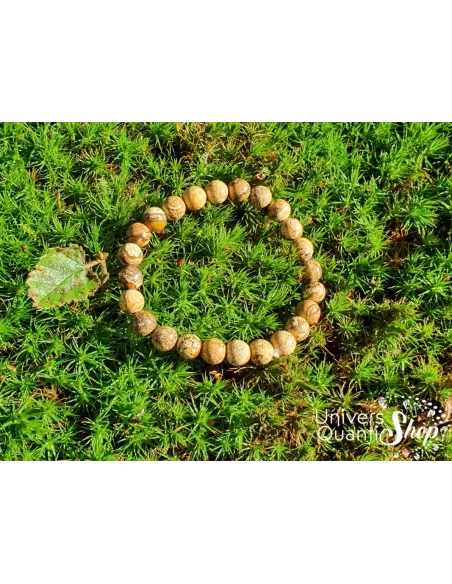 Jaspe paysage bracelet en pierre naturelle 08mm posé sur de l'herbe en nature