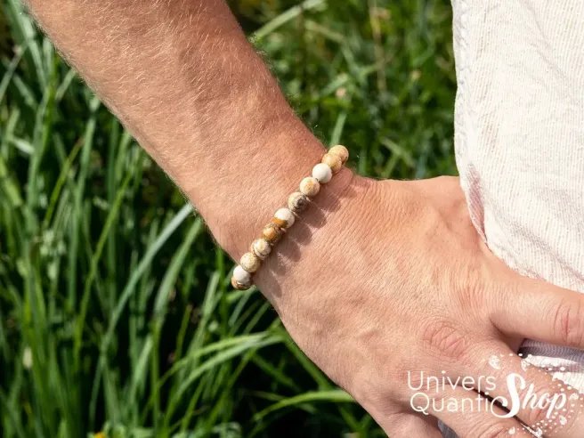 Jaspe paysage bracelet rechargement au soleil, bracelet perle 08mm porté sur un poignet homme