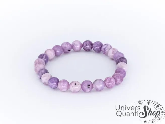 Lépidolite prix bracelet 08mm qualité A+ rose violacée sur fond blanc