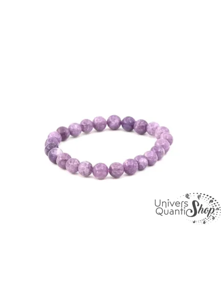 Bracelet lépidolite Femme bijou en pierre violet perle 08mm sur fond blanc