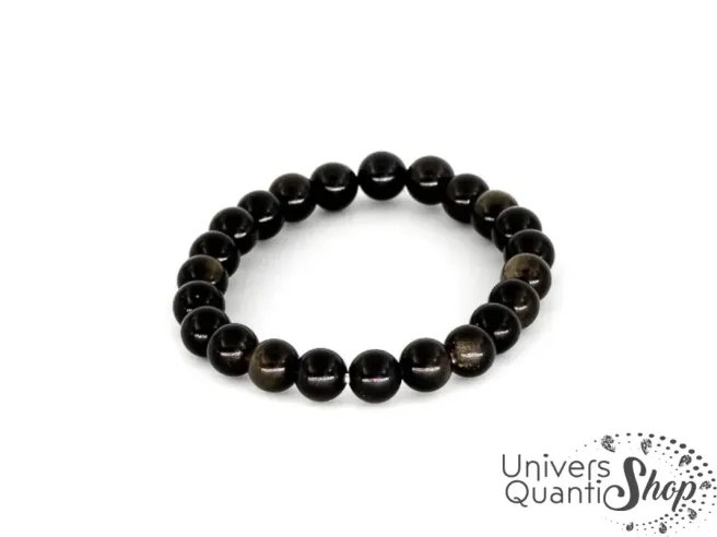 obsidienne dorée bienfaits lithothérapie, bracelet perle 8mm sur fond blanc