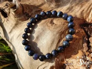 Oeil de faucon bracelet pierre naturelle 8mm sur tronc d'arbre