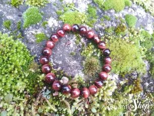 oeil de taureau signe astrologique, bracelet 8mm AA sur de la mousse en forêt