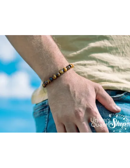 oeil du tigre vertus, bracelet lithothérapie pour homme porté au poignet 8mm oeil du tigre vertus, bracelet lithothérapie pour homme porté au poignet 8mm