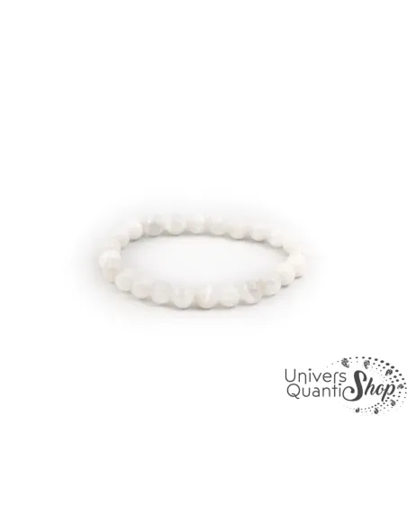 péristérite vertus ou pierre de lune arc en ciel, bracelet f8mm sur fond blanc