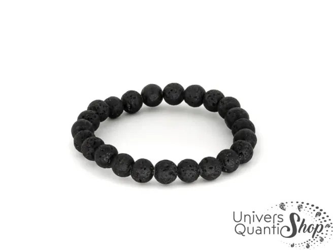 pierre de lave vertus, bracelet lithothérapie pierre de lave noire 8mm sur fond blanc