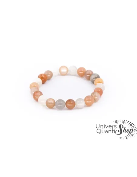pierre de lune multicolore bracelet 8mm qualité A+ sur un fond blanc