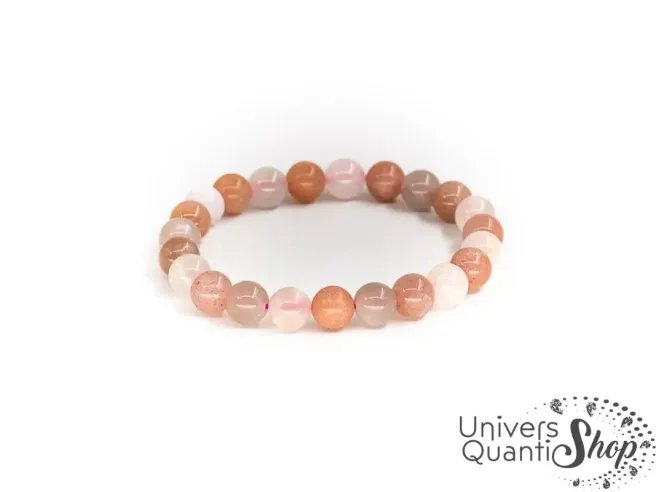 pierre de lune véritable, bracelet multicolore qualité AA 8mm sur fond blanc