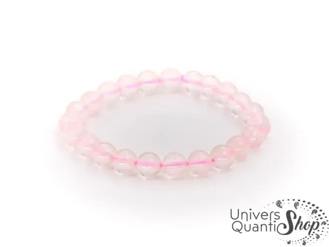 quartz rose signification bracelet, pierre rose de l'amour 8mm sur fond blanc