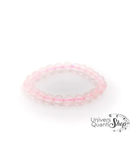 quartz rose signification bracelet, pierre rose de l'amour 8mm sur fond blanc