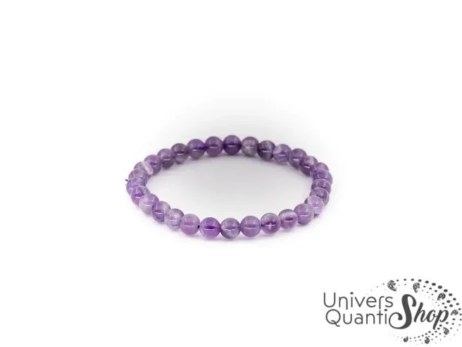 Bracelet d'améthyste rubanée, pierre de sagesse et d'humilité violette et blanche
