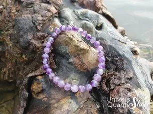 Bracelet améthyste rubanée – Pierre de sagesse – Qualité A – Boule 6mm