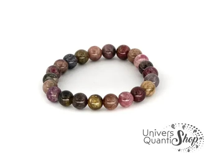 tourmaline multicolore protection bracelet perle 8mm sur fond blanc