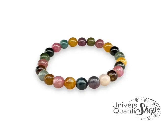 tourmaline multicolore bracelet porte bonheur 8mm AA+ sur fond blanc