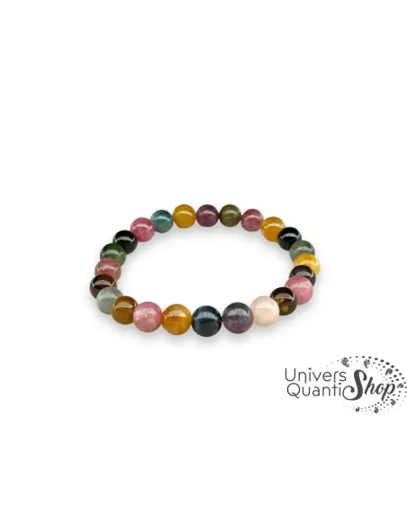 tourmaline multicolore bracelet porte bonheur 8mm AA+ sur fond blanc