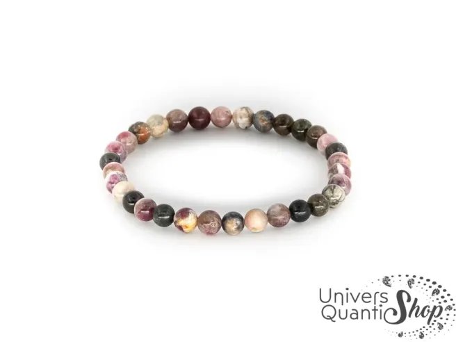 pierre tourmaline multicolore bracelet porte bonheur 06mm qualité A sur fond blanc