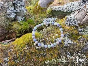 tanzanite bracelet en pierre naturelle 6mm qualité A posé sur une écorce d'arbre