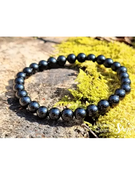 bracelet en spinelle noir de qualité A boule de 6mm sur un rocher