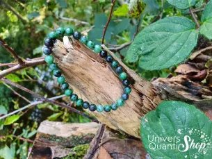 bracelet rubis zoïsite pierre naturelle verte et rose 6mm sur une branche d'arbre