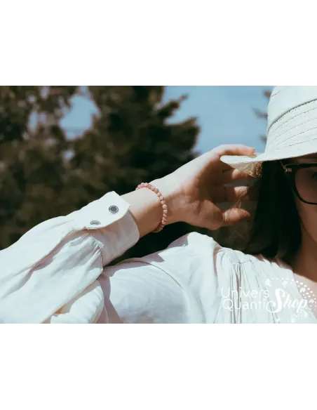 rhodochrosite argentine, photo bracelet porté nature 5mm