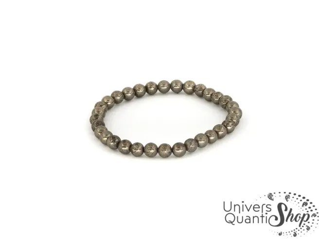 pyrite vertus, bracelet pierre de la mémoire 6mm qualité A sur fond blanc