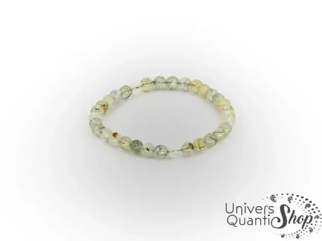 bracelet pierre fine verte préhnite avec inclusions tourmaline noire 06mm qualité A sur fond blanc