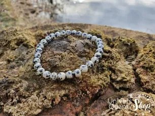 Bracelet Jaspe Dalmatien – Pierre de Bienfaisance - arreter de fumer – Qualité A – Boule 6mm