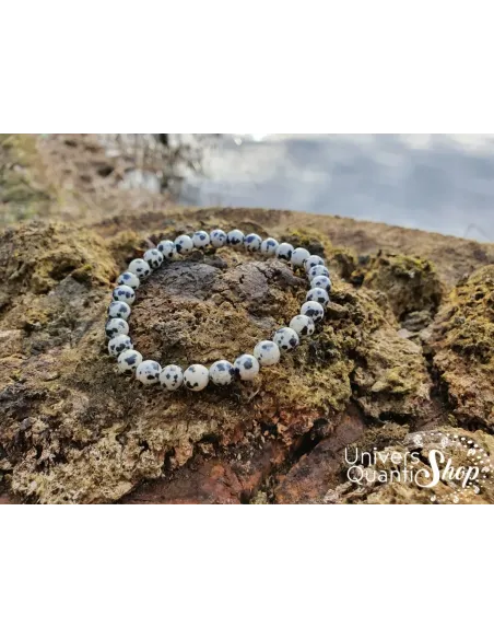 Bracelet Jaspe Dalmatien – Pierre de Bienfaisance - arreter de fumer – Qualité A – Boule 6mm