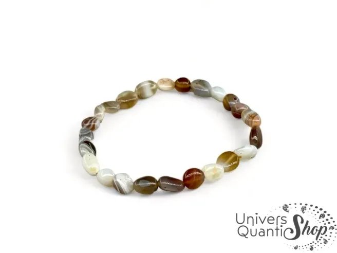 agate du botswana bracelet en pierre roulée qualité A sur fond blanc, univers quantic shop
