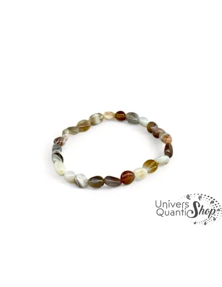agate du botswana bracelet en pierre roulée qualité A sur fond blanc, univers quantic shop