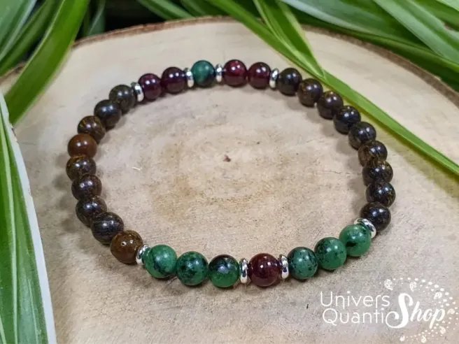 bracelet amour pierre naturelles pour homme lithothérapie Amour d'Apollon 6mm : bronzite, grenat et rubis zoïsite
