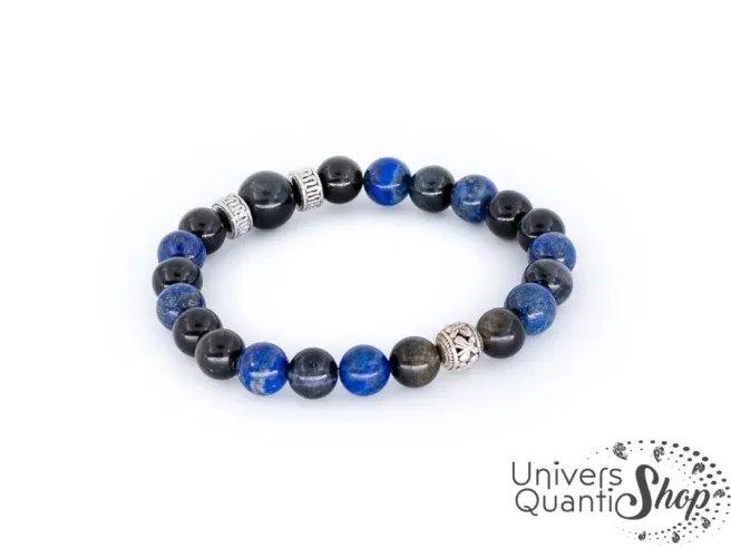 bracelet femme oeil d'horus 8mm : lapis lazuli, obsidienne dorée, obsidienne oeil céleste, oeil de faucon