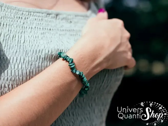 vertus de la malachite, bracelet baroque, pierre malachite verte - univers quantic shop