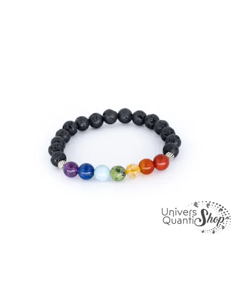 bracelet 7 chakras pierres naturelles 08mm avec pierre de lave sur fond blanc