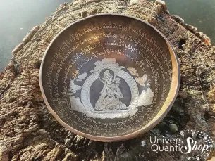 Bol Chantant Tibétain “Tara Blanche Gravé Main” aux 9 métaux - 29 cm / 2245 grs face au-dessus
