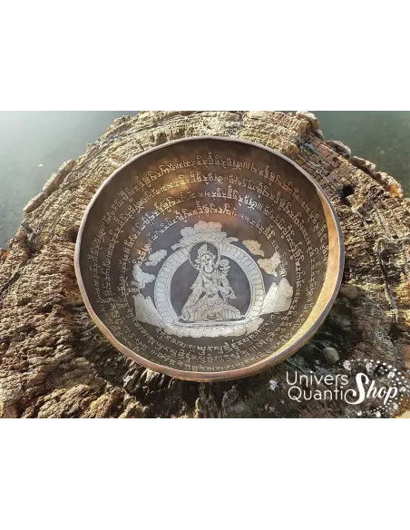 Bol Chantant Tibétain “Tara Blanche Gravé Main” aux 9 métaux - 29 cm / 2245 grs face au-dessus