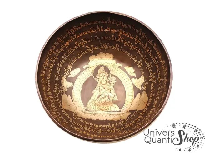 bol tibétain traditionnel gravé main tara blanche 2245gr en Sol 432hz vue intérieure sur fond blanc