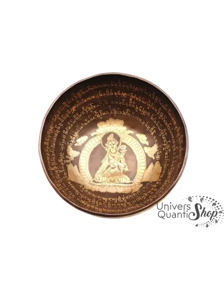 bol tibétain traditionnel gravé main tara blanche 2245gr en Sol 432hz vue intérieure sur fond blanc